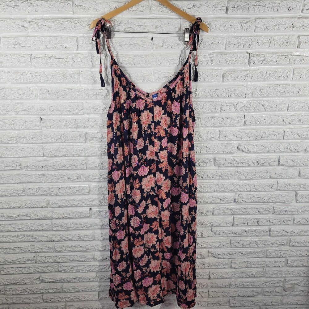 Old Navy Women’s XXL Blue Pink Floral Midi Slip Dress Sleeveless Slit FLO87E